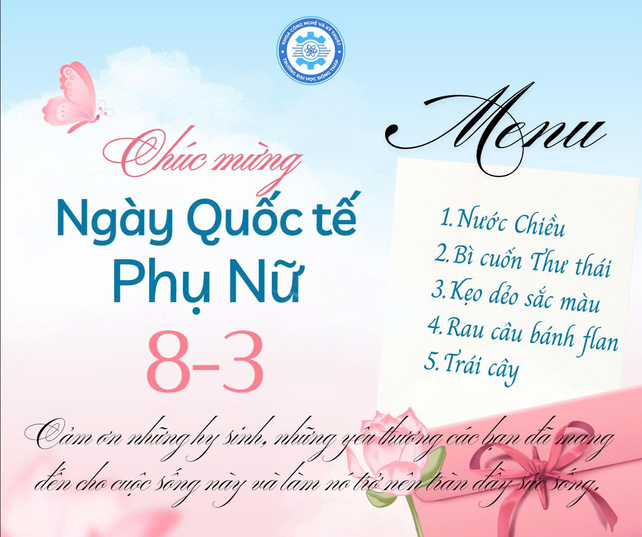 Menu tiệc 8/3